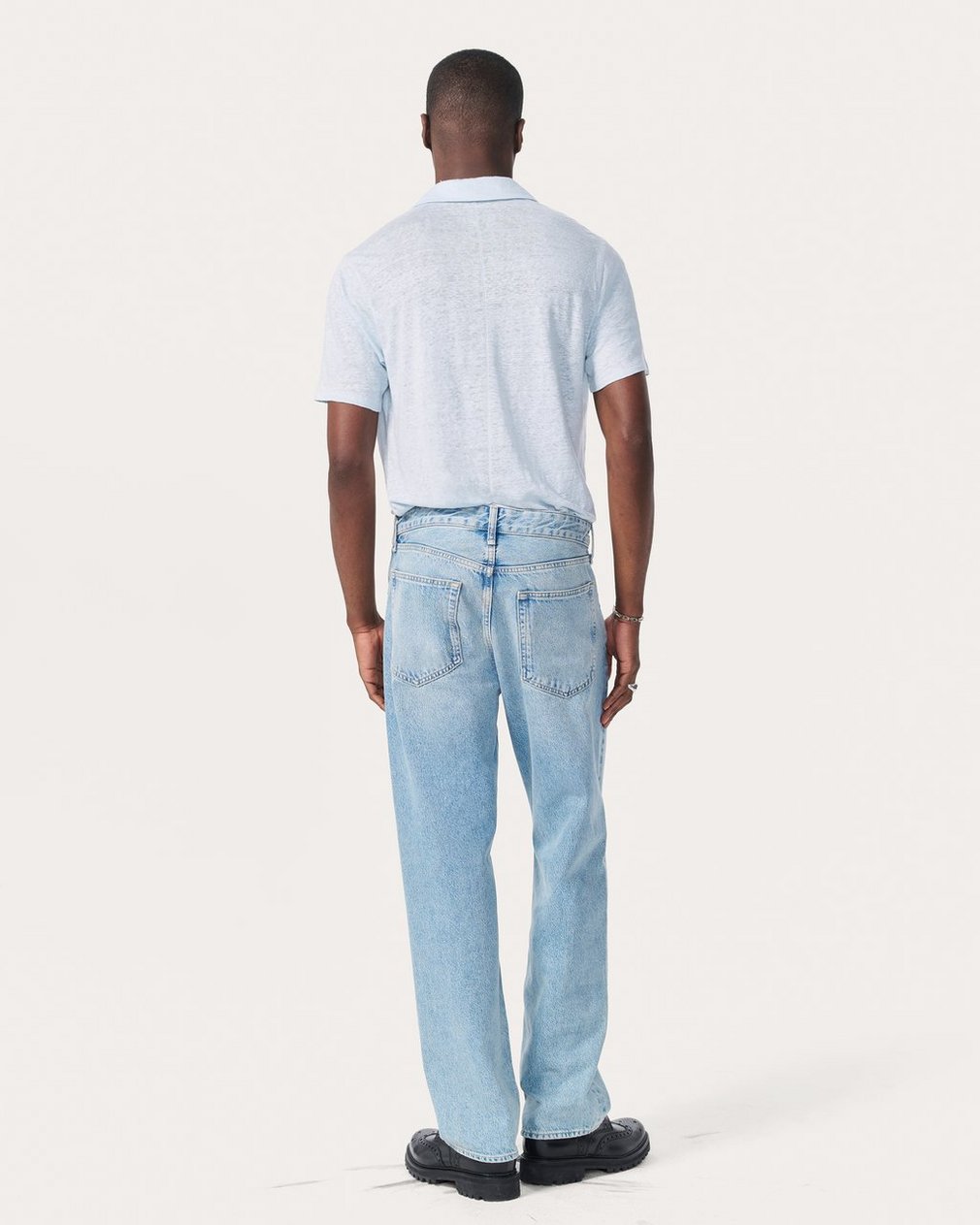 Linen Johnny Collar Polo - Arctic - Image 6
