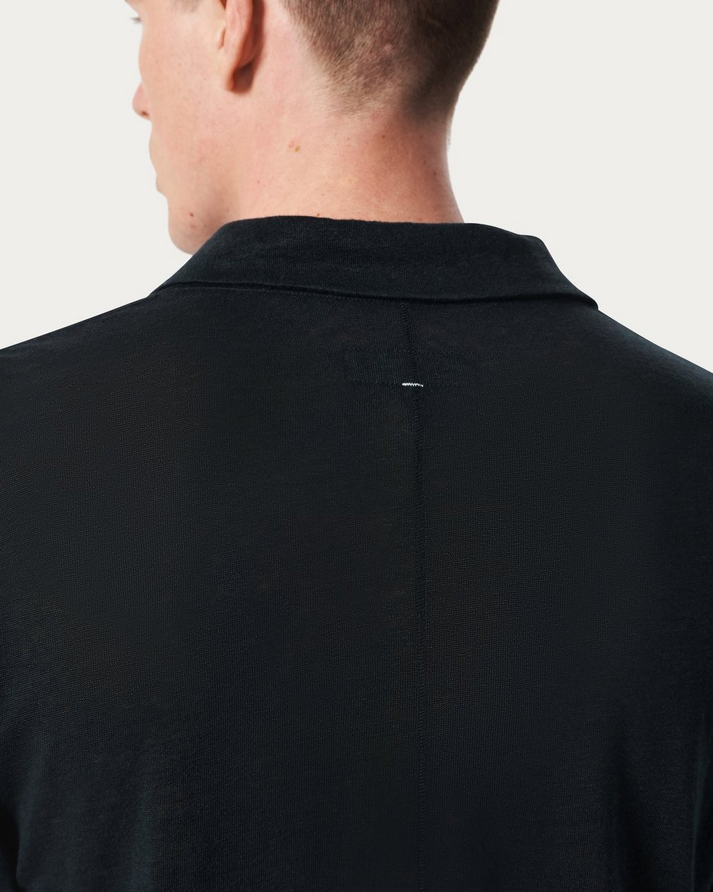Linen Johnny Collar Polo - Black - Image 5