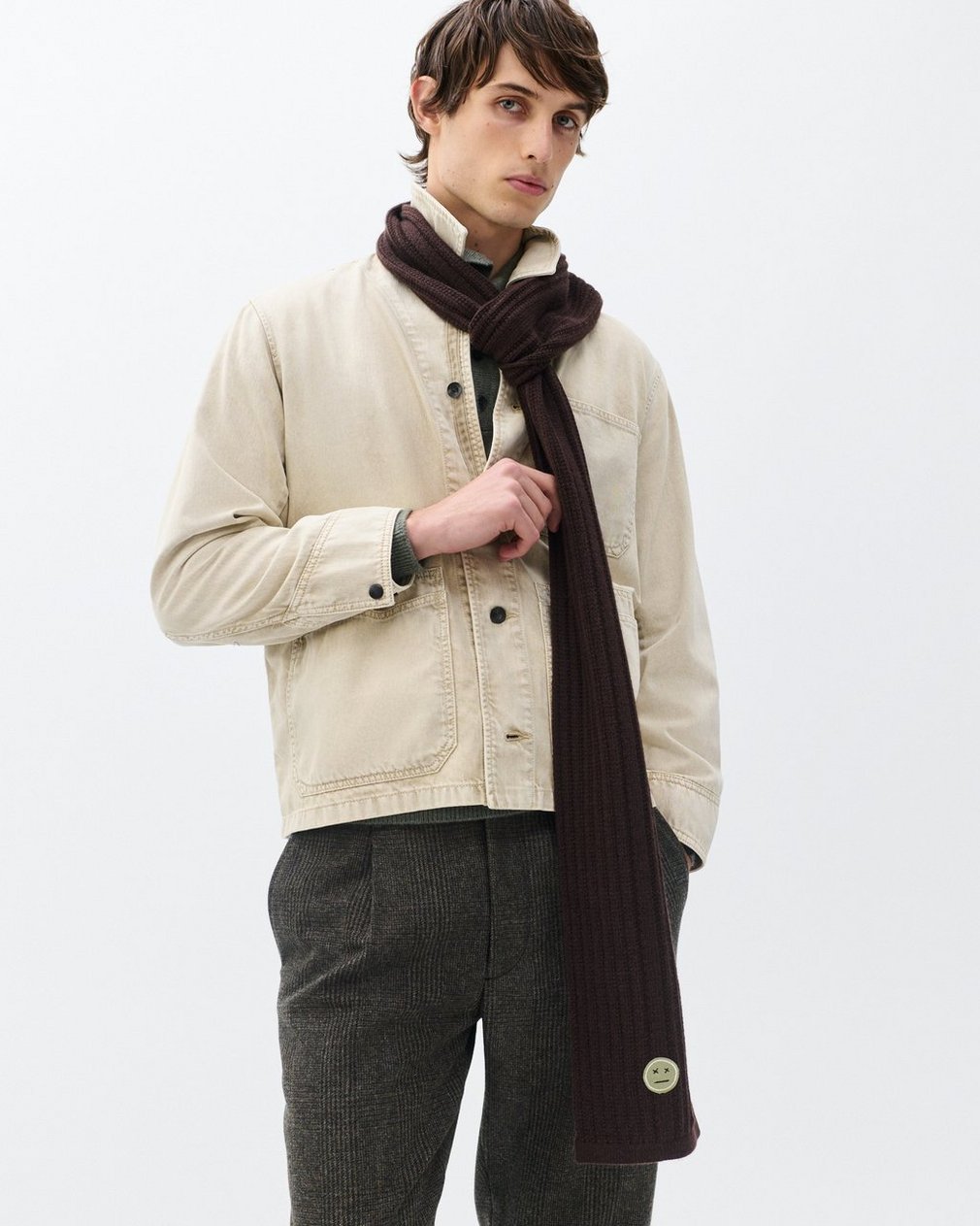 Sour Face Wool Scarf - Brown - Image 3