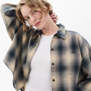 Marin Cropped Plaid Shirt Navy Plaid