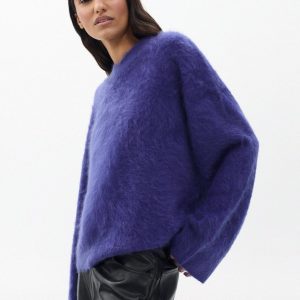 Jada Brushed Cashmere V-Neck Sweater Dark Blue