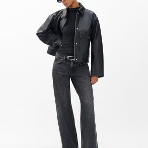 Saige Relaxed Straight Jeans Charcoal
