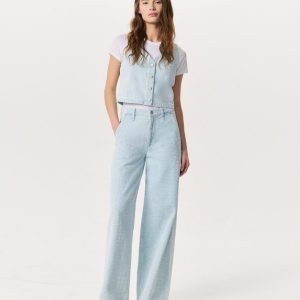 Tailored Sofie Textured Wide-Leg Jeans Sky Blue Tweed