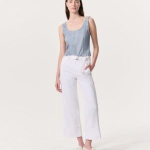 Andi Belted Ankle-Length Wide-Leg Jeans Optic White