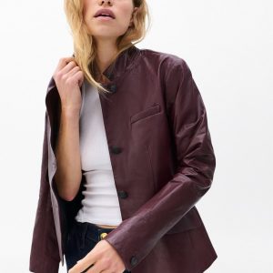 Slade Leather Blazer Burgundy