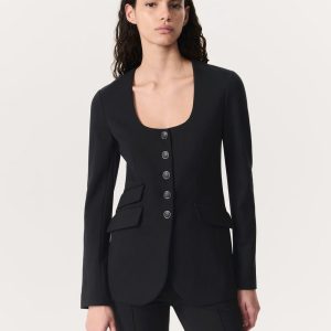 Roslyn Scoop-Neck Blazer Black