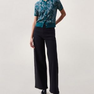 Michal Jacquard Short-Sleeve Cardigan Teal Petal Multi