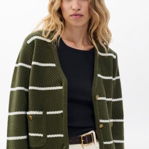 Peggy Striped Wool V-Neck Cardigan Army Multi