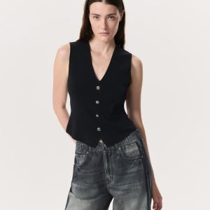 Ella Merino Wool-Blend Sweater Vest Black