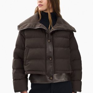 Gloria Mixed-Media Puffer Jacket Brown