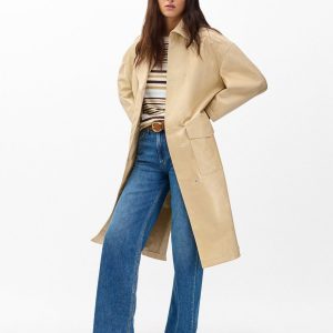 Rue Lamb Leather Trench Coat Tan