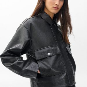 Nonie Lamb Leather Jacket Black