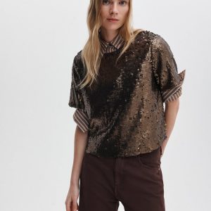 Lucy Sequined T Shirt Coffee