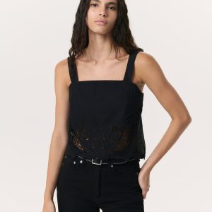 Clem Lace-Trim Poplin Tank Top Black