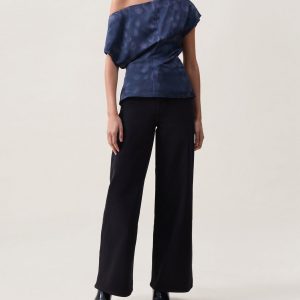 Evelyn Satin Top Navy Leopard
