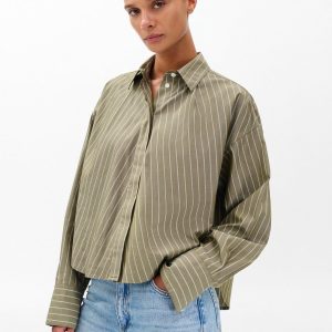 Martha Striped Poplin Shirt Green Stripe