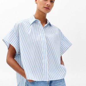 Martha Striped Short-Sleeve Shirt Light Blue Stripe