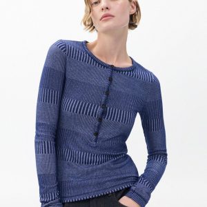 The Knit Striped Ribbed Henley Sky Blue Multi