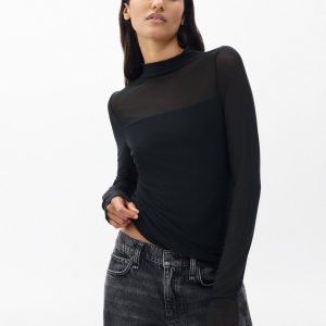 Luca Mixed-Media Mockneck Black
