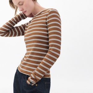 Luca Striped Ribbed Long-Sleeve T Shirt Toffee Multi