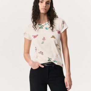 Butterfly Printed Cotton T-Shirt Ivory Multi