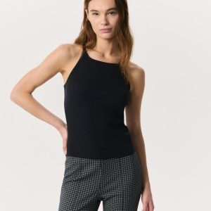 Essential Rib String Tank Black