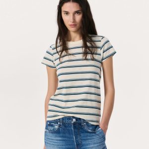 The Slub Striped T Shirt Ivory/Blue Multi
