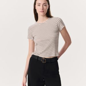 Luca Striped Ribbed-Knit Baby T-Shirt Ivory Multi