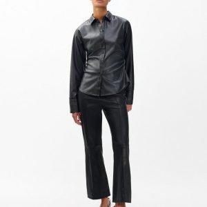 Irina Kick Flare Leather Pants Black
