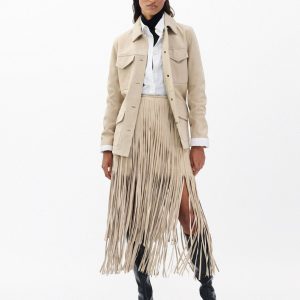 Jasmine Fringed Suede Skirt Stone