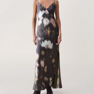 Rissa Satin Slip Dress Yellow Floral