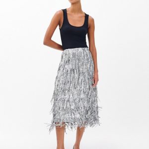 Billie Sequined Tassel Midi Skirt Gunmetal