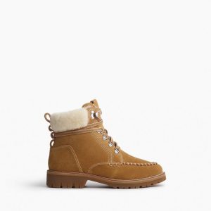 Cameron Suede Shearling Hiking Boots Caramel Suede Shearling