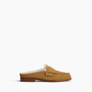 Carter Suede Shearling Mules Caramel Suede Shearling