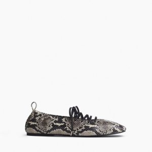 Sophia Embossed Leather Ballet Flats White Snake