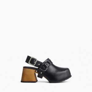 Farrah Leather Harness Clogs Black