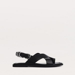 Gia Leather Crossover Sandals Black