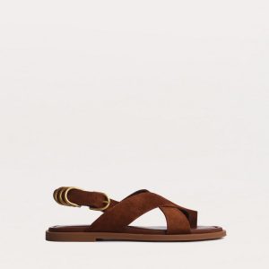 Gia Suede Crossover Sandals Umber Suede