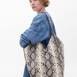Alix Snakeskin Leather Tote Natural