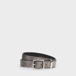 X Boyfriend Metallic Leather Belt Gunmetal
