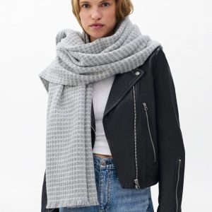 Joni Waffle-Knit Wool Scarf Grey