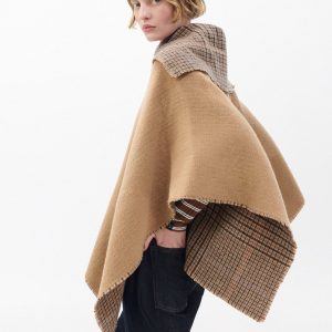 Wendy Reversible Cowl Poncho Camel Plaid