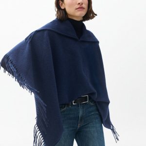 Darcey Italian Wool Cowl Poncho Navy
