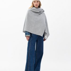Joni Waffle-Knit Wool Poncho Grey