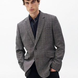 Butler Wool Plaid Blazer Brown Plaid