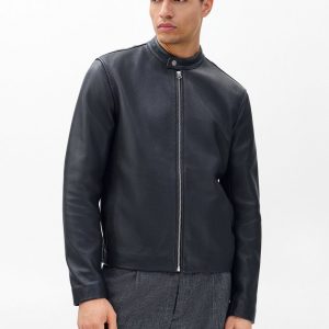 Caf?? Racer Leather Jacket Black