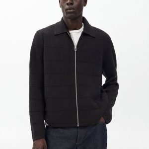 Melrose Full-Zip Windowpane Wool Sweater Brown