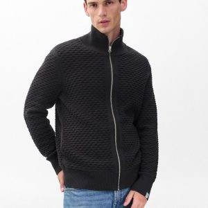 Andrew Cotton Full-Zip Sweater Dark Grey