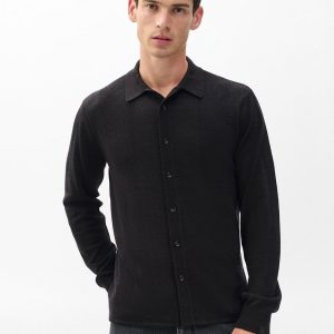 Crawford Wool-Cashmere Knit Shirt Dark Brown