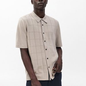 Dalton Windowpane Knit Shirt Tan